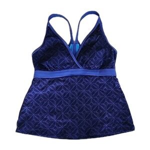 LL Bean Womens Swim Tankini Top Sz XS Blue Geo Padded Babydoll Racerback